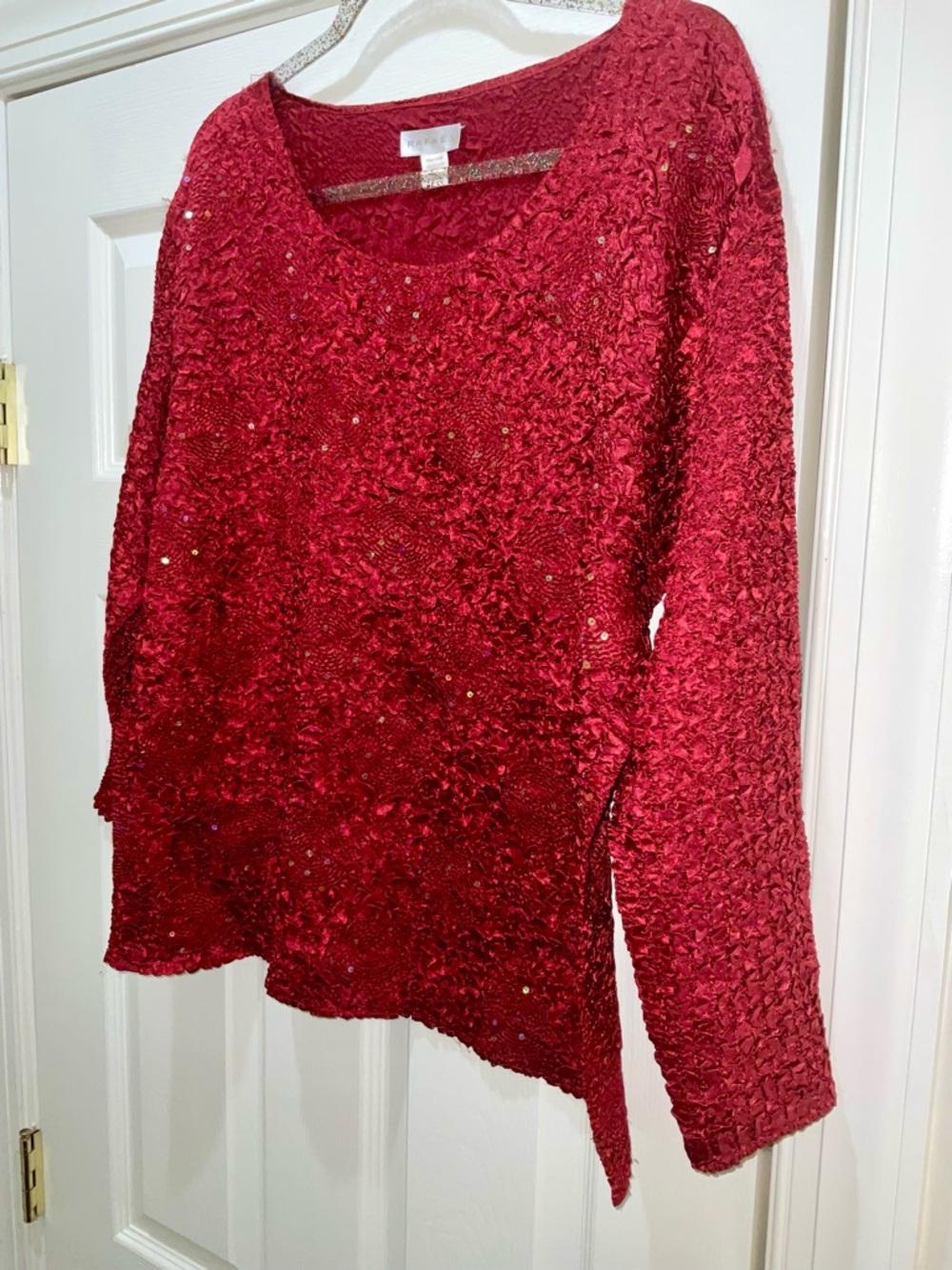 RAFAEL Deep Red Sequin Textured Knit Top
